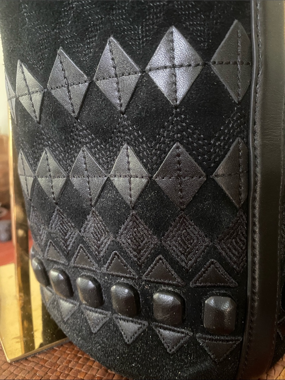 Lauren Ralph Lauren Fair Isle Black Suede Andie Drawstring Bucket Bag - Picture 5 of 16